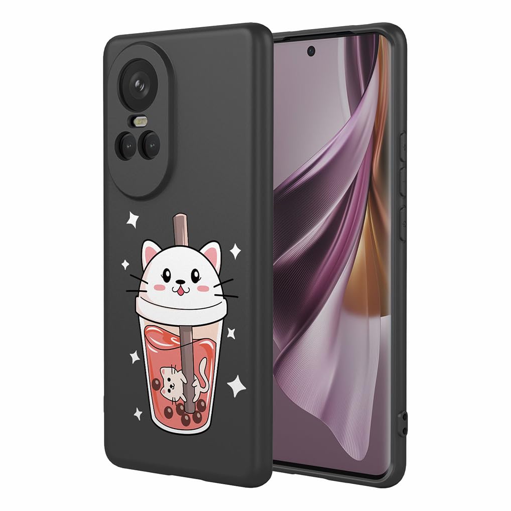 SEAHAI Case for OPPO Reno 10 5G / OPPO Reno 10 Pro 5G, Ultra Thin Silky Soft Touch Liquid Silicone Cover with Cute Flowers and Animal Patterns, Shockproof TPU Bumper Stylish Case - Black S10