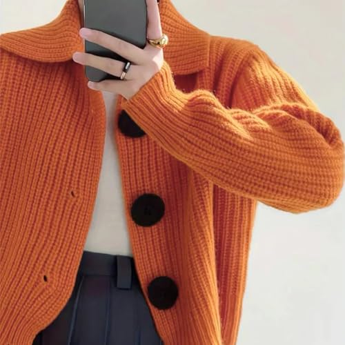 chouyatou Women's 2025 Fall Button Down Cropped Cardigan Sweater Chunky Knit Work Casual Cardigan Jacket4