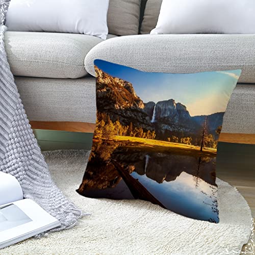 Dsnyu Sofakissenbezug Vintage, Wasserfall-Baum-See Sofakissenbezug 45x45CM, Braun Gelb Leinen Dekokissen Deko für Auto, Schlafzimmer – Bild 3