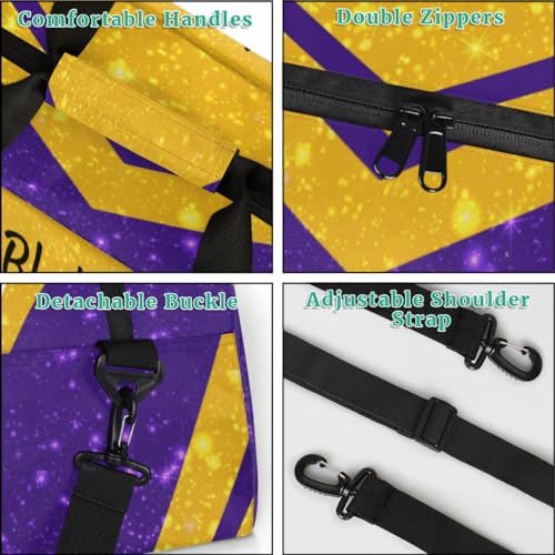 Personalized Name Glitter Cheer Bags for Girls Boy Customize Travel Duffle Bag Foldable Sports Bag Kids Gym Bag Glitter Purple Gold4
