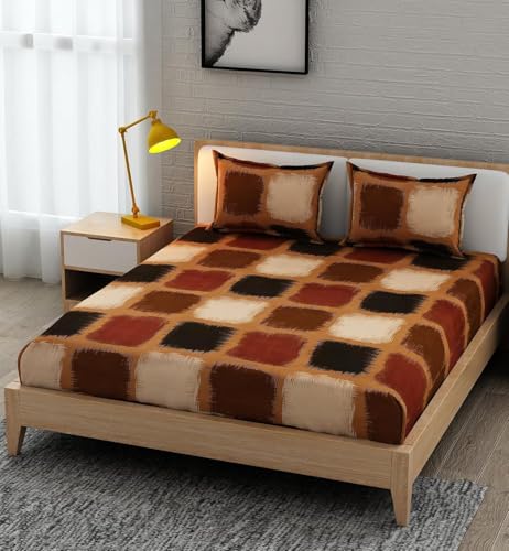 Image of Cotton Feel King Size Flat Bedsheet for Double Bed (90 x 100 Inches | 230 x 250 cm) with 2 Pillow Covers | Soft & Smooth Printed Bedsheet for Daily Use (Cuba Dawn, King Bed-90x100)