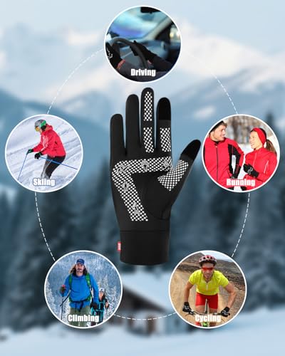 Image of Aegend Lightweight Winter Gloves for Men Women, Warm Running Gloves Touchscreen Thermal Glove Liners for Cold Weather Driving, Cycling & Hiking, Non-Slip, Elastic Cuff, Stretchy, Durable