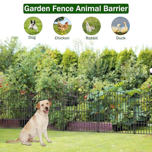 Image of 10 Panels No Dig Decorative Garden Fence with Gate - 24 in (H) x 20 ft (L) Dog Rabbits and Pets Fence Outdoor for Yard, Animal Barrier Tall Rustproof Metal Wire Fencing Border for Garden and Patio