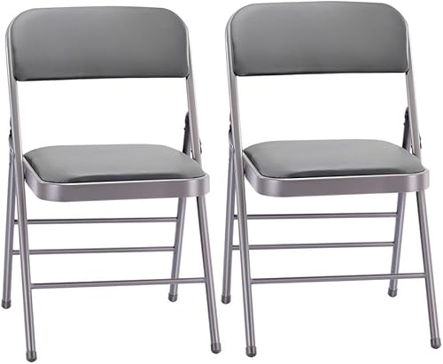 EZONE (2 sillas plegables de vinilo con respaldo de cojín acolchado, silla plegable de acero de metal, silla plegable acolchada de espuma ligera