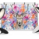 Elk Backdrop 8x6ft Pink Purple Blue Watercolor Splashes Splatter Animal Photography Backdrop Photoshoot Background Tapestry Banner for Birthday Baby Shower Decoration Party Video Photo Studio Props