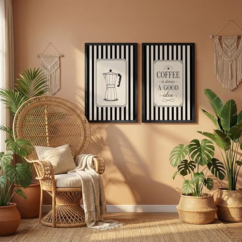 Image of NoWorries Coffee Wall Art Frames Set of 2 | Framed Black & White Coffee Quote Prints, Vintage Kitchen & Bar Decor for Home, Cafe & Dining Room Artwork Framed Paintings (Art-22, 17x25inch)