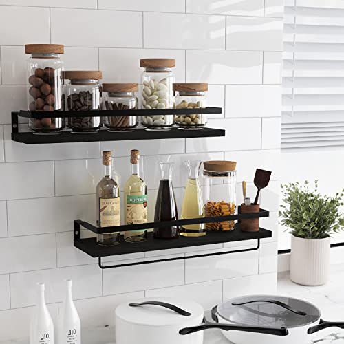 Soduku Floating Shelves Wall Mounted Storage Shelves For Kitchen, Bathroom,Set Of 2 (Black) #TOP3