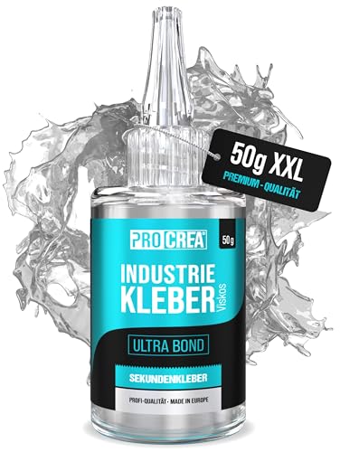 PROCREA® Premium Sekundenkleber (50 g) 'Ultra Bond' extra stark [24 Monate Haltbarkeit & Anti-Austrocknungs-Spitze] Universeller Dickflüssiger Superkleber & Alleskleber in bester Industrie-Qualität