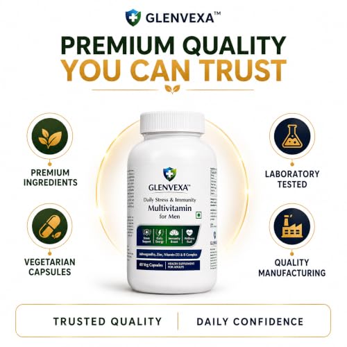 Image of Multivitamin for Men | 17 Essential Vitamins & Minerals with Ashwagandha Extract 500mg, Panax Ginseng, L-Theanine, Zinc, Vitamin D3, Vitamin C & B-Complex | Daily Energy, Stress & Immune Support | 60 Veg Capsules