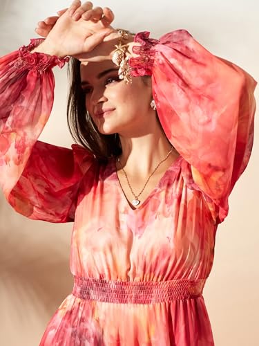 Image of Miss Chase Women's Multicolored-Base-Brown Relaxed Fit Maxi Lurex Chiffon Dress