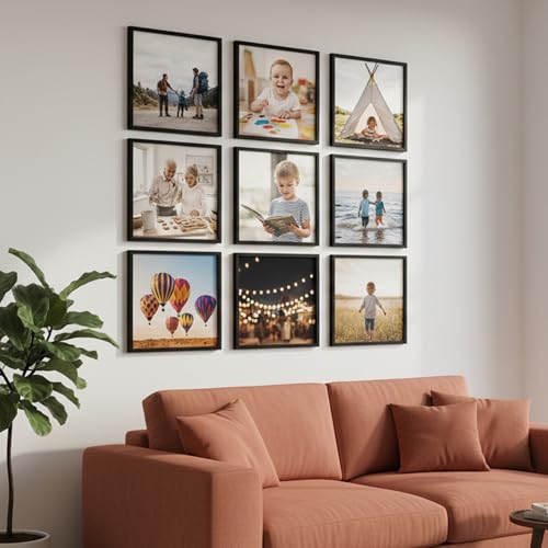 Image of kotart Photo Frame For Wall Decor | Wooden Frames For Wall Decoration | Aesthetic Collage Picture Frames | Rectangular Photo Frame For Home Decor Bedroom Office | Pack of 9 (8X8 inch)