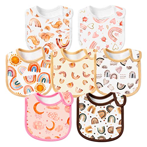 Image of 2ooya 7Pcs Cotton Waterproof Baby Bibs Hook Loop Closure Newborn Bib Keepsake Baby Gift for Drooling Feeding Eating