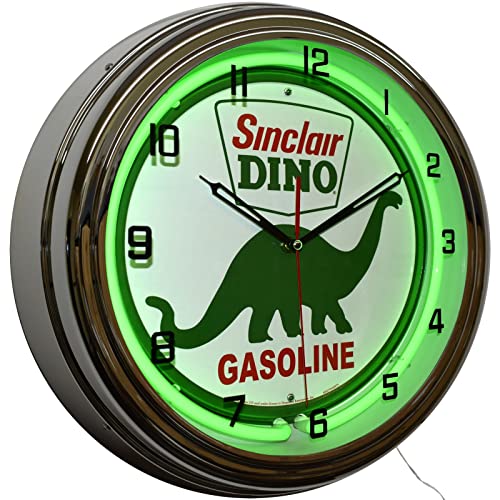 Sinclair Dino Gasoline Motor Oil Sign Neon Garage Clock (16