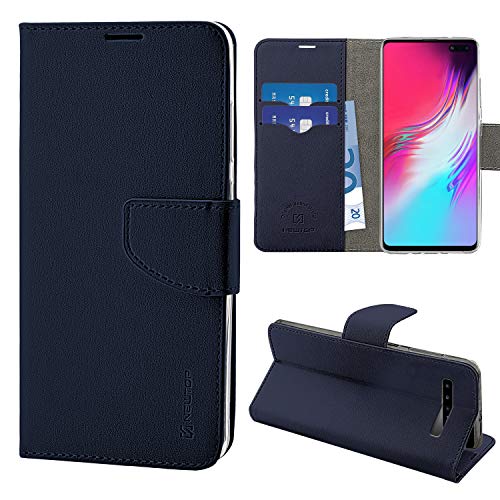 N NEWTOP Cover Compatibile per Samsung Galaxy S10 5G, HQ Lateral Custodia Libro Flip Chiusura Magnetica Portafoglio Simil Pelle Stand (Blu)