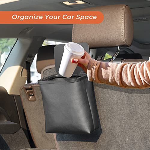 Image of JSCARLIFE Hanging Car Trash Can with Lid Leakproof Bag, Waterproof Car Garbage Can, Multipurpose Trash Bin for Car