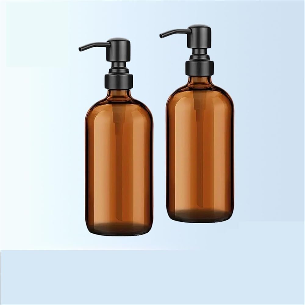 Dosificador Jabon Cabezal de Bomba de Acero Inoxidable, 500 ml, Botella de loción de Vidrio marrón, dispensador de jabón, Paquete de Dos Dispensador Jabon Baño