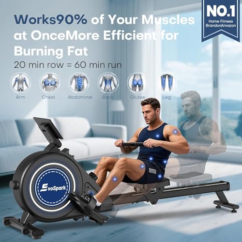 Rowing Machine for Home Gym, EvoSpark Magnetic Rowing Machines 350 LB Weight Capacity - Foldable Rower for Home Use with App Supported, Upgrade to Double Slide Rail - Image 5