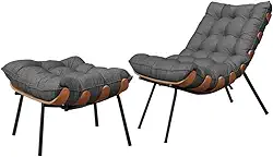 Kit Poltrona Costela com Puff Linho Grafite - Decora Vip Brasil