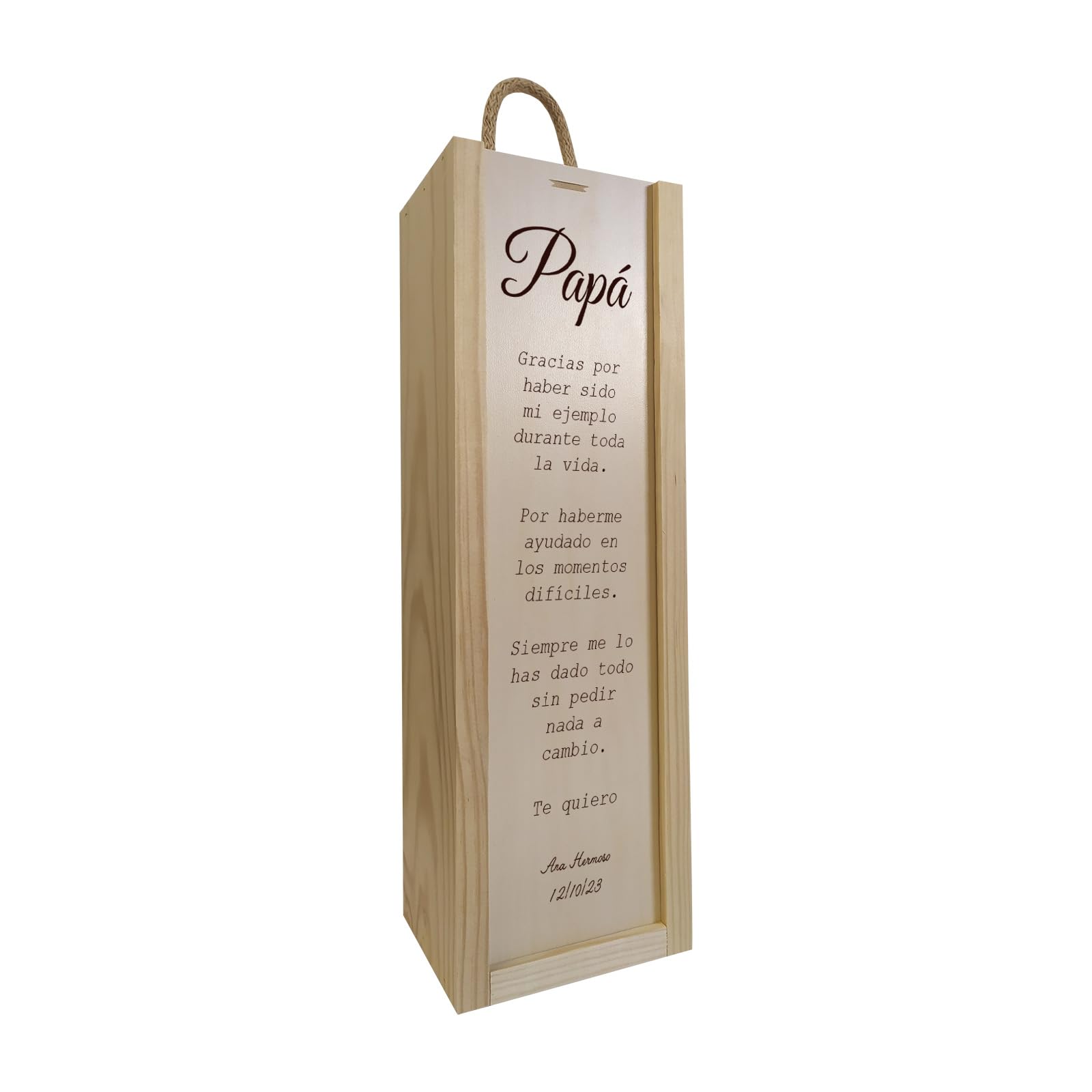 Deliex delicias de Extremadura. Regalo para padres con el mensaje que desees, caja de madera personalizada para botellas, regalo original… (1 botella)