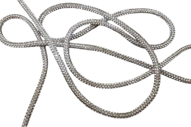 Crystal Rhinestone Shiny Glitter Rope Chain String Bridal Applique Bling Drawstring Cords Replacement Drawstring Rope Shorts Hoodies Rhinestone Cord Trim (10 Meter, Silver)