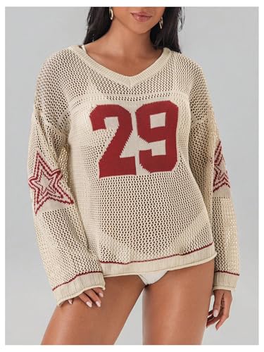 Image of BEAUDRM Women's Y2k Tops Oversized Crochet Jersey Shirts Graphic Streetwear