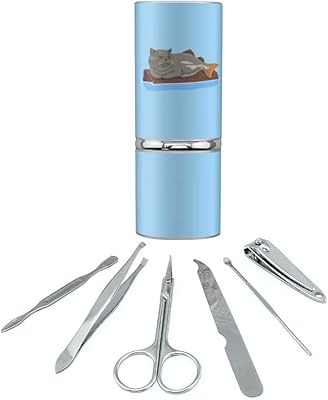 Catfish Mercat Cat Mermaid Sitting On Log Stainless Steel Manicure Pedicure Grooming Beauty Care Travel Kit