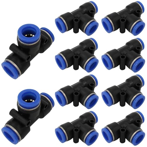 AcbbMNS 10Pcs T Shape Tee Pneumatic Connector, 6mm (1/4 inch) Push to Connect Fittings, Quick Release Air Line Fitting Plastic Union Pipe Tube Fittings for 1/4 inch OD Tube