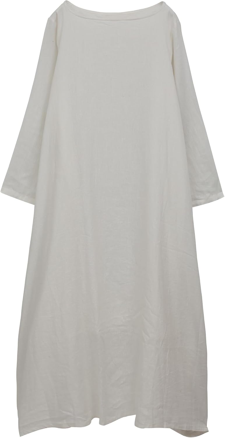 Women's 2025 Spring 100% Linen Long Dress with Long Sleeve Maxi Dress Casual Loose Fitin Solid Color Pockets - Image 6