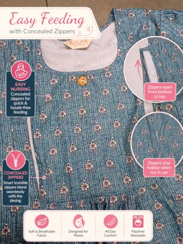 Image of RITIJYA Feeding Kurta for Women with Zip | Maternity Kurti for Nursing Mothers | Concealed Zipper, Extra Pleats Pre to Post Pregnancy | Quick-Dry Comfort Fabric | S-4XL