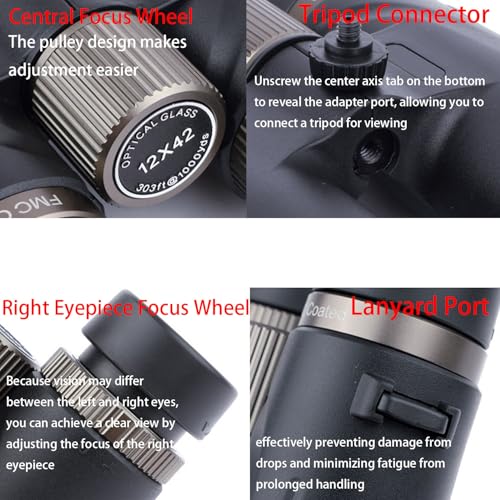 Binocolo 12x42 ad alto ingrandimento per birdwatching, viaggi, osservazione delle stelle, caccia e concerti - visione più ampia