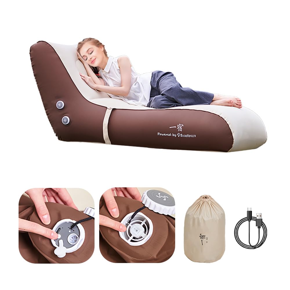 Aerogogo Inflatable Lounger Air Sofa with Built-in Pump, Extra-wide & Ergonomic Design, Supports up to 330 lbs, Brown, Double Size, Waterproof, Perfect for Camping, Picnics, Hiking, Home, Office