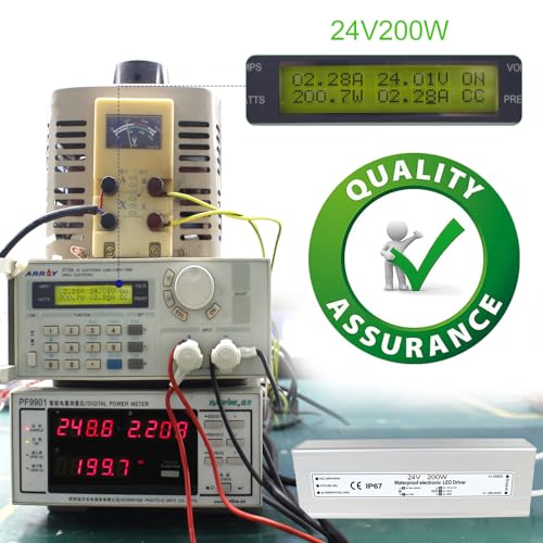 Image of LightingWill LED Driver 200 Watts Waterproof IP67 Power Supply Transformer, 90-140V AC to 24V DC Low Voltage Output, Adapter with 3-Prong Plug 3.3 Feet Cable for Outdoor Use, Computer Project