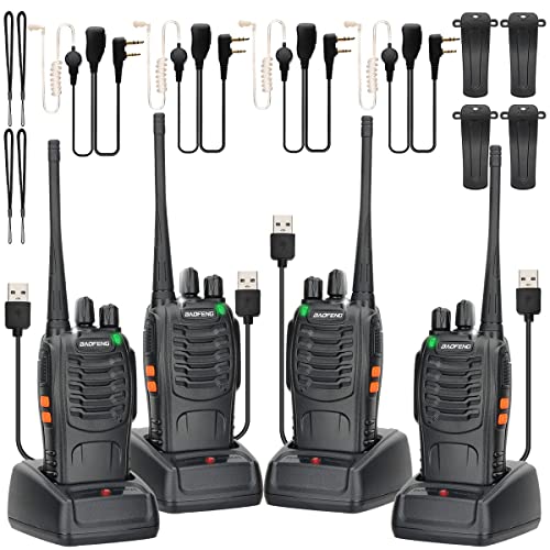 Baofeng Bf-888S Walkie Talkies Rechargeable Long Range Two Way Radios With Air Acoustic Tube Earpiece 2-Way Radio Uhf Handheld Transceiver Walky Talky With Flashlight Li-Ion Battery And Usb Charger #TOP30