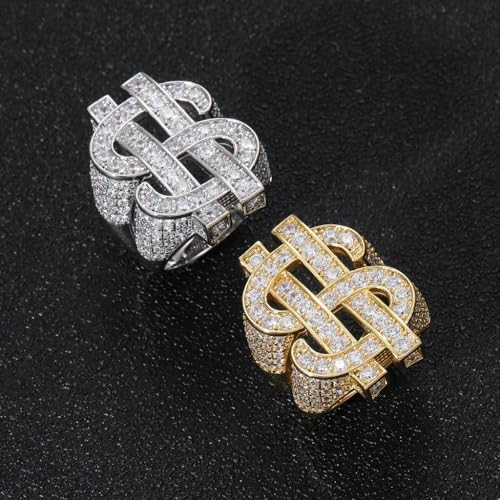 14K Gold Hollowed Dollar Sign Moissanite Rings, Bold Hip-Hop Style, Luxury Men's Ring, Ideal for Bold Fashion Statements3