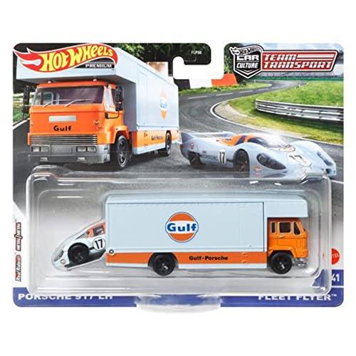 Hot Wheels Gulf Team Transport Fleet Flyer with '18 Gulf Porsche 917 LH