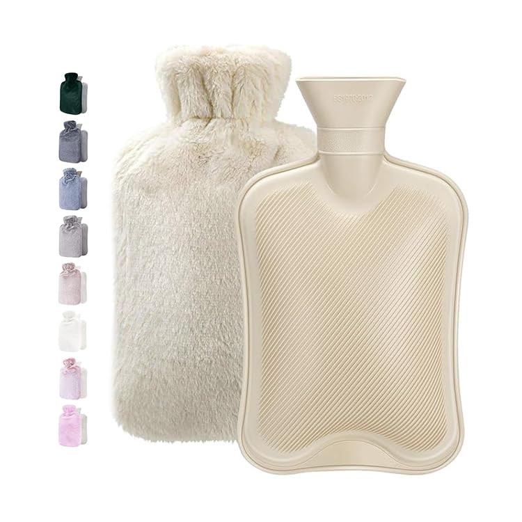 Hot Water Bottle with Soft Cover (2 Liter) Classic Rubber Hot Water Bag for Cramps, Neck, Shoulders Pain Relief, Hot Cold Pack for Hot and Cold Therapy and Feet Warmer, Great Gift for Women and Girls