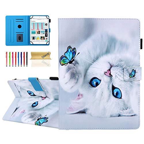 Dteck Universal Case for 8 Inch Android 11 12 13 14 Tablet & Galaxy Tab A/E/4/3 8.0 & Tab M8/E8/4/3 8 Plus 8' & Fire HD 8 Tablet, Lightweight Folio Cute Case with Stand & Card Slots (Cat & Butterfly)