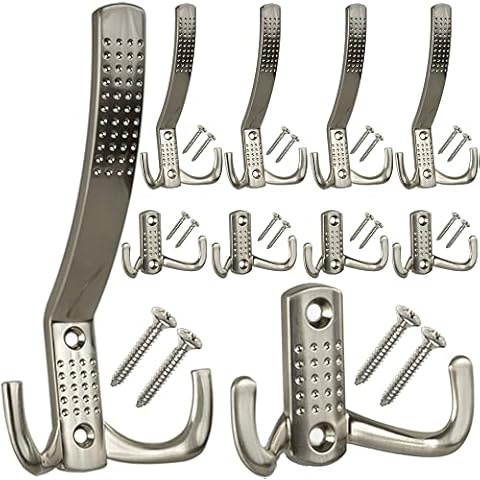 STAHLIA® Kleiderhaken | Garderobenhaken | 10er SET | Edelstahloptik | kurz & lang | Metallhaken | Huthaken | inkl. Befestigungsschrauben Cover