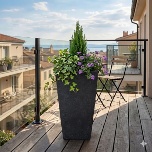 Image of Plastic Planter Pot Gamla 12Inch | 18 Inch | 24 Inch Color White | Black | Beige, White, Black, 18 Inch (Plant Not Included)