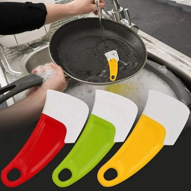 Image of 2Pcs Yellow Silicone Pan Cleaning Scraper, Mabor Cleaning Bowl Scraper Dish Scraper for Kitchen Non-stick Plastic Pot Scraper Tool for Pans Pots Cooking Utensils, 1, green,yellow