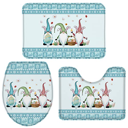Easter Bunny Ears Gnomes Bath Rug Sets 3 Piece for Bathroom Spring Bathroom Rug Toilet Sets Non Slip Includes Soft Shower Bath Mats Contour Rug Lid Toilet Cover WashableEaster Egg Blue Check Plaid Easter Bunny Ears Gnomes Bath Rug Sets 3 Piece for Bathroom Spring Bathroom Rug Toilet Sets Non Slip Includes Soft Shower Bath Mats Contour Rug Lid Toilet Cover WashableEaster Egg Blue Check Plaid
