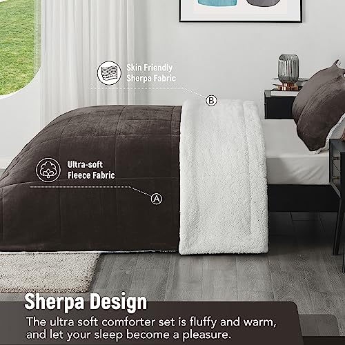 Downluxe Ultra-Soft Micromink Sherpa King Size Comforter Set With 2 Pillow Shams - 3-Piece Set - Brown - Plush Warm Fall Winter Blanket & Bedding Comforter Sets #TOP2