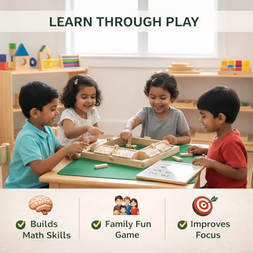 Image of Shut The Box Board Game - Wooden Dice Game for 4 Players | Family Indoor Game for Kids | Educational Math Learning Toy | 23 x 23 cm