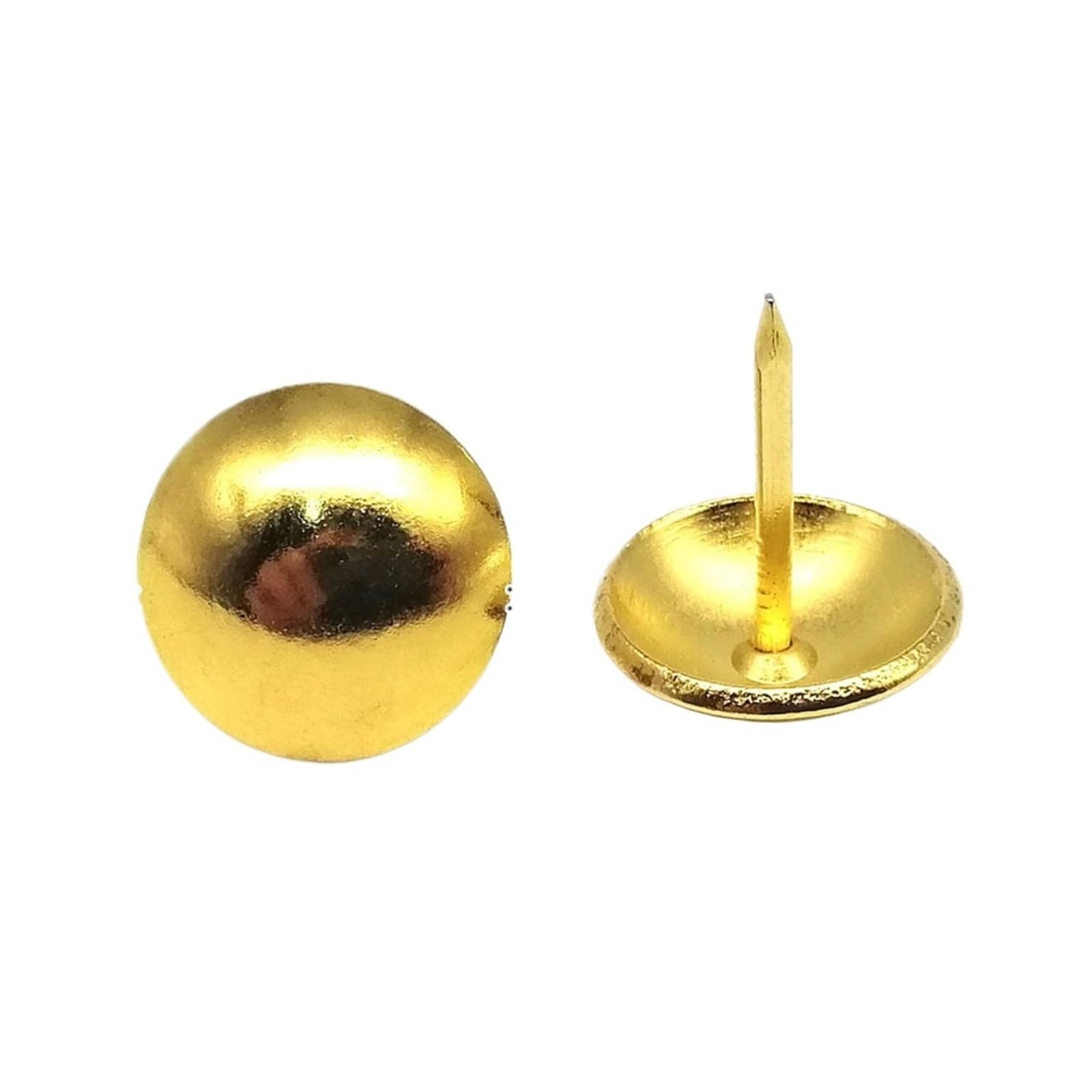 Flat Head Push Pins 50pcs Golden Silvery Upholstery Nail Case Wooden Box Sofa Shoes Decorative Tack Stud Pushpin Doornail(Golden cap 14mm)