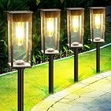 NFESOLAR ソーラーガーデンライト（電球色）屋外防水 LED 防犯灯 自動点灯/消灯 玄関先/庭/芝生/車道/歩道 (4個セット)