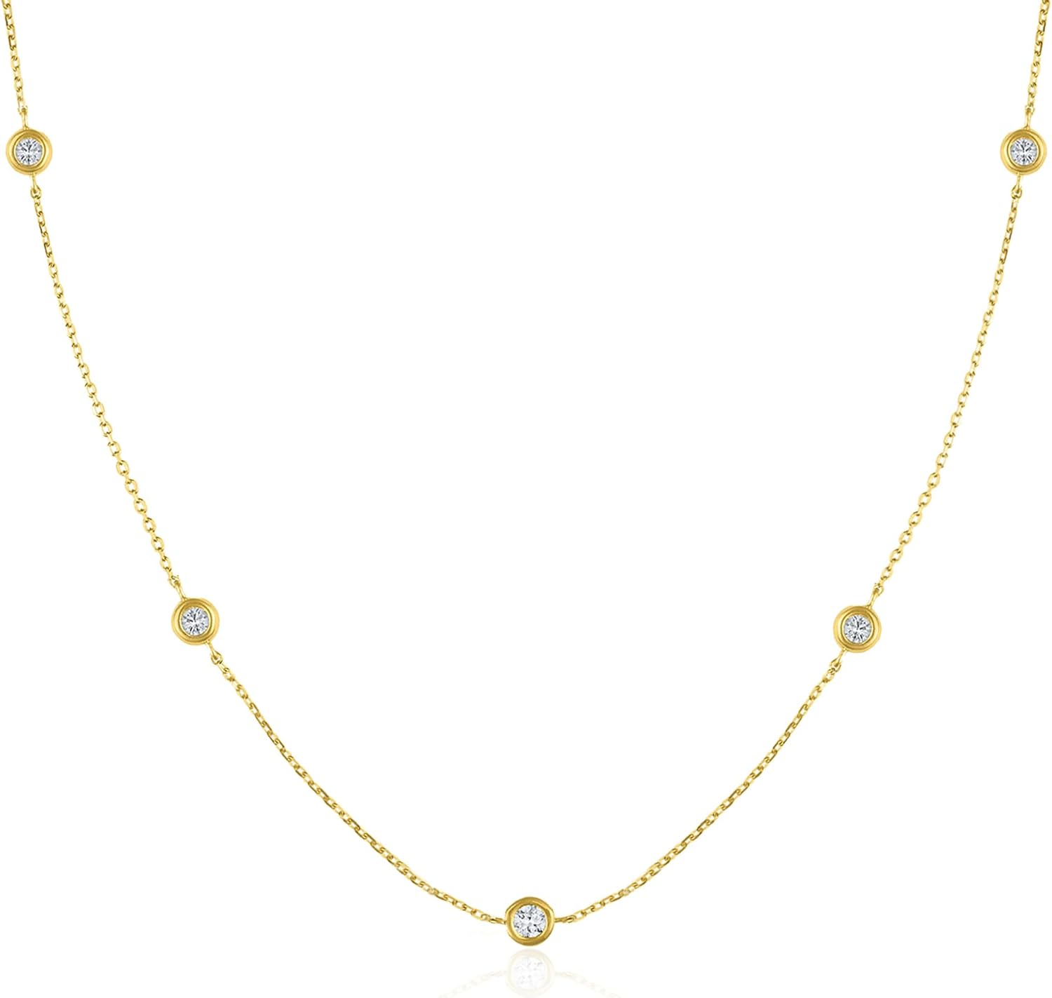 MAX + STONE Trio 10K Yellow Gold Diamond Bracelet and Pendant Necklace for Women | Hypoallergenic & Anti-Tarnsihing Bezel Lab Grown Diamond Bracelet & Necklace with Adjustable Chains