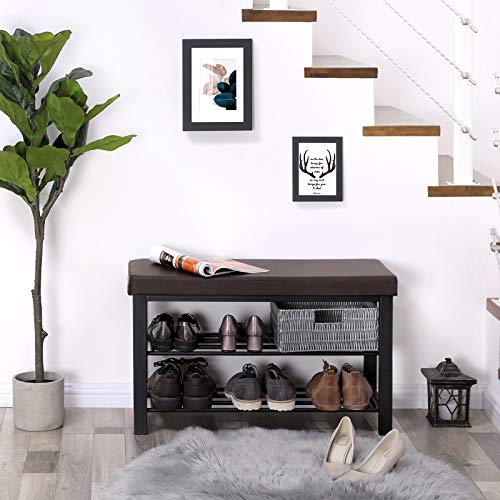 Songmics Shoe Bench, 3-Tier Shoe Rack For Entryway, Storage Organizer With Foam Padded Seat, Faux Leather, Metal Frame, For Living Room, Hallway, 12.2 X 31.9 X 19.3 Inches, Brown Ulbs58Z #TOP3