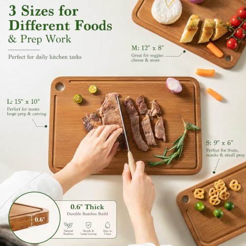 Bamboo Cutting Board 3-Piece Wooden Chopping Mats for kitchen - Image 1
