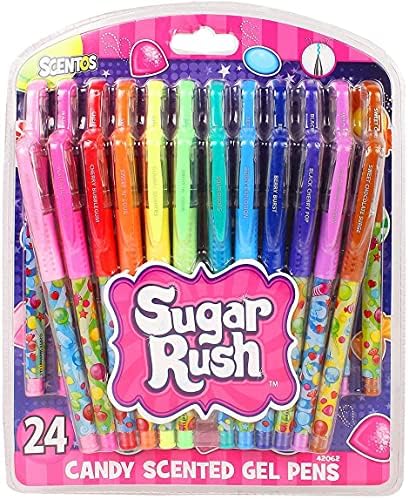 Scentos Scented Gel Pens - 24-Count - Assorted Color Pens for Kids or Adults in Sugar Rush Candy Scents - Cool Writing & Journaling Gift Idea
