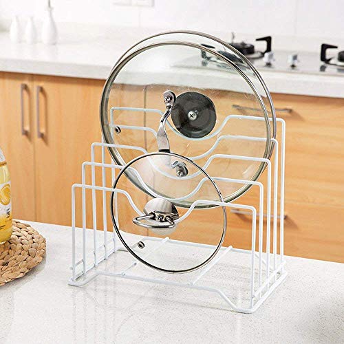 Image of Pan & Pot Lid Organizer Rack - Multifunctional Cookware for Cabinet, Pantry Chopping Board Holder, Space-Saving Kitchen Organizer, Black (L-9 x W-7 x H-9 in (PAN RACK WHITE)